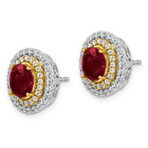 14K Two-Tone Lab Grown VS/SI+ G+ Dia & Created Ruby Earrings